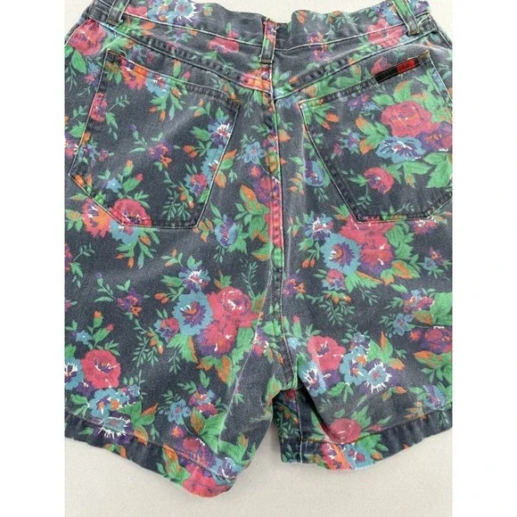 Vtg Oleg Cassani Denim Floral Shorts High Waist 90’s Hippie Size 14 Boho Barbie‍ - Picture 3 of 13